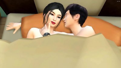 Step son-in-law enters his red-hot chinese step mom backsides late at night to share the bed with her because he was afraid to be alone, she accepted but in the end everything turned into lovemaking