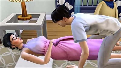 asian step-brother Sneaks Into His Sister's bed After stroking In Front Of The Computer - asian Family